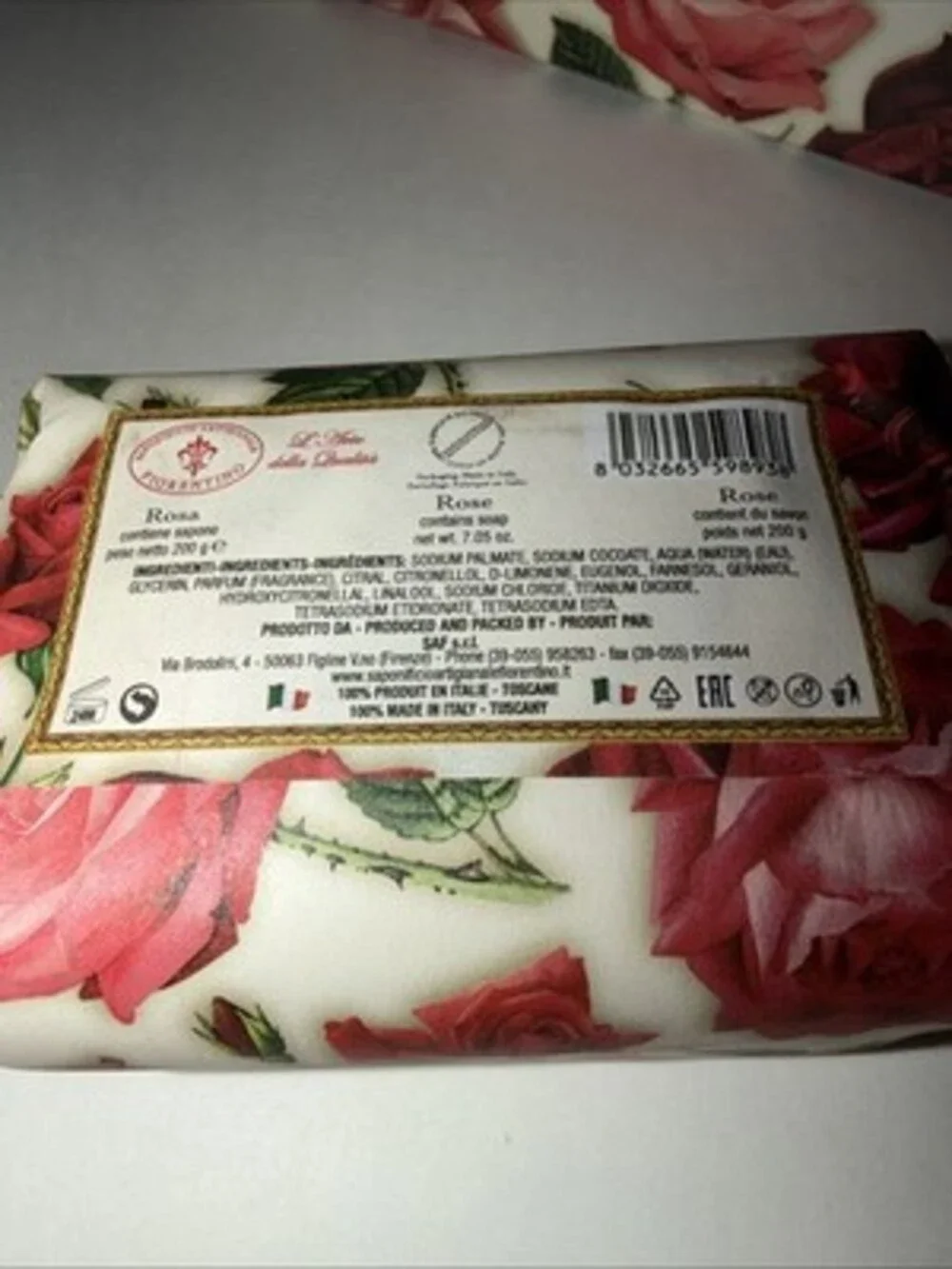 SAPONIFICIO ARTIGIANALE FIORENTINO *ROSE BLOSSOM *3 x 7.05 ozHandmade TuscanSoap